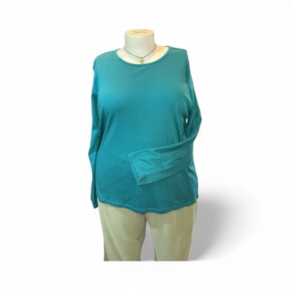 L.L. Bean Green Supima Cotton Long Sleeve Tee Top Women's Size 3X - Picture 5 of 8